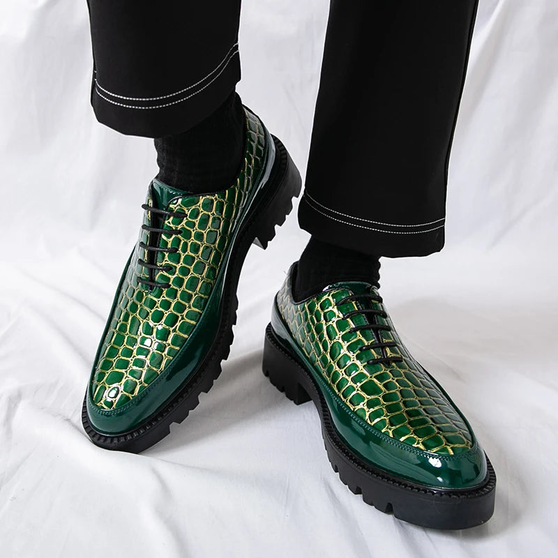 Luxury Crocodile Pattern Platform Oxford Shoes