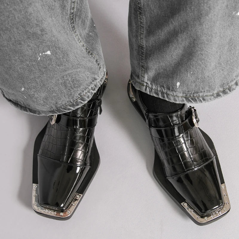 Square Point Fake Crocodile Skin Pattern Shoes