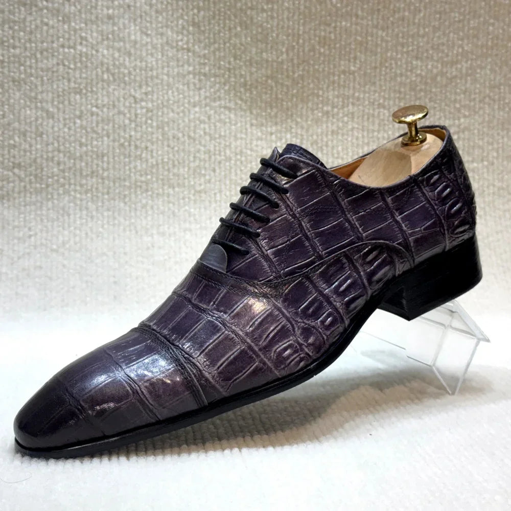 Croc Embossed Leather Oxford Shoes