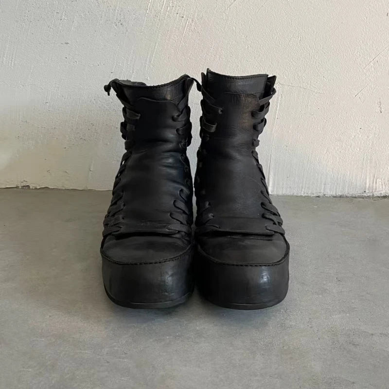 Side Cross-Tied Black Chelsea Boots