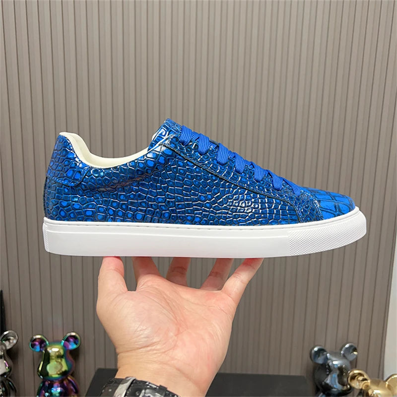 Blazing Blue Man Luxury Leather Sneakers