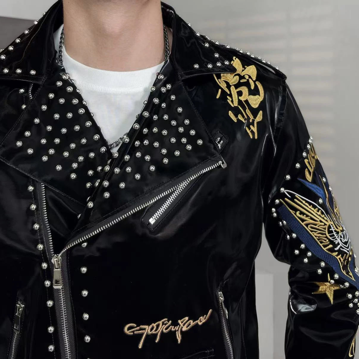 Rivet Decoration Embroidery Punk Jacket