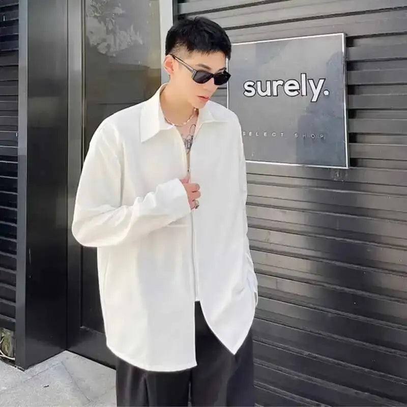 Loose Solid Zipper Closure Shirt