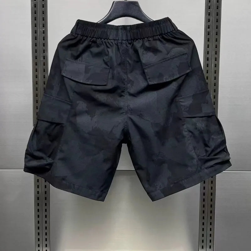 Printed Big Pocket Drawstring Shorts