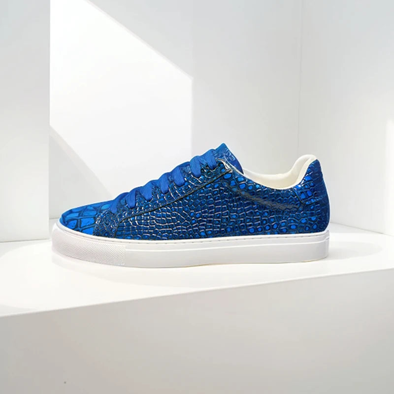 Blazing Blue Man Luxury Leather Sneakers