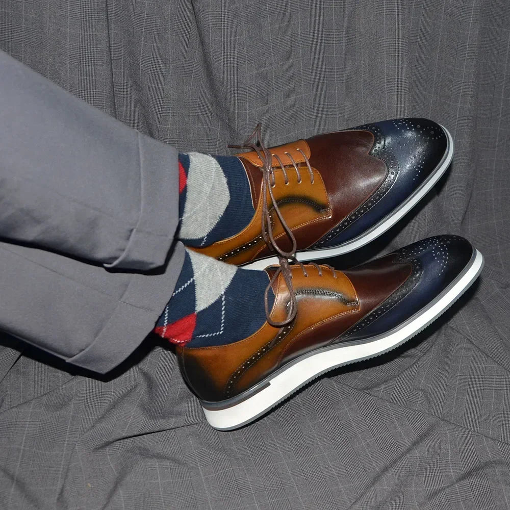 Genuine Leather Mixed Colors Wingtip Shoes