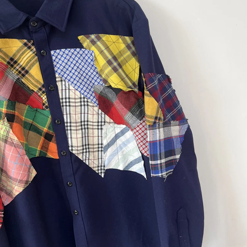 Plaid Patchwork Decoration Shirt