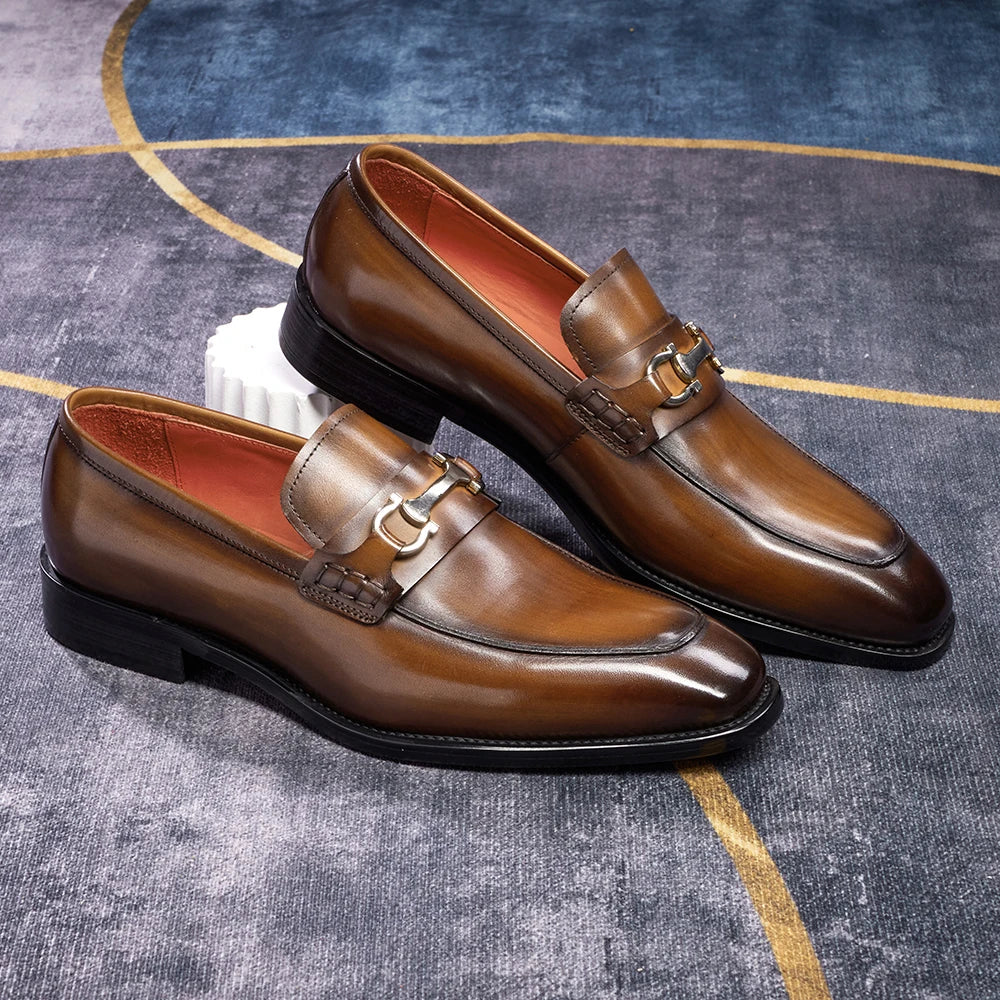Metal Appliques Cowhide Leather Loafers