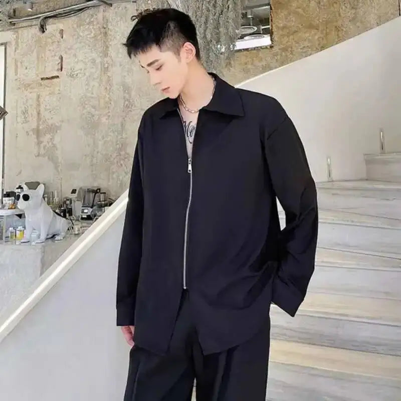 Loose Solid Zipper Closure Shirt