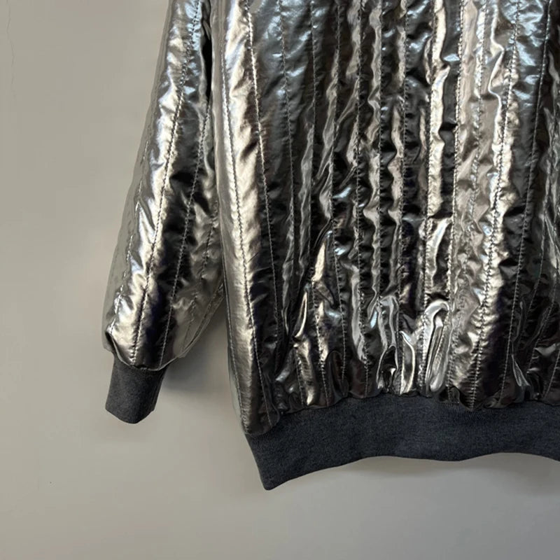 Metallic Gloss Decoration Loose Sweatshirt