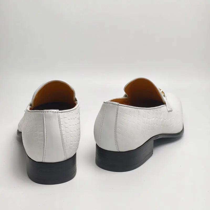 White Leather Metal Appliques Loafers