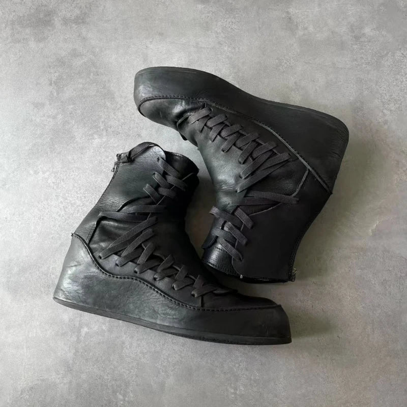 Side Cross-Tied Black Chelsea Boots