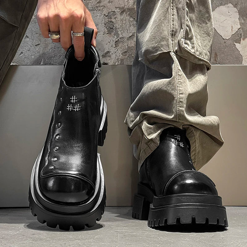 Punk Style Metal Zipper Ankle Boots