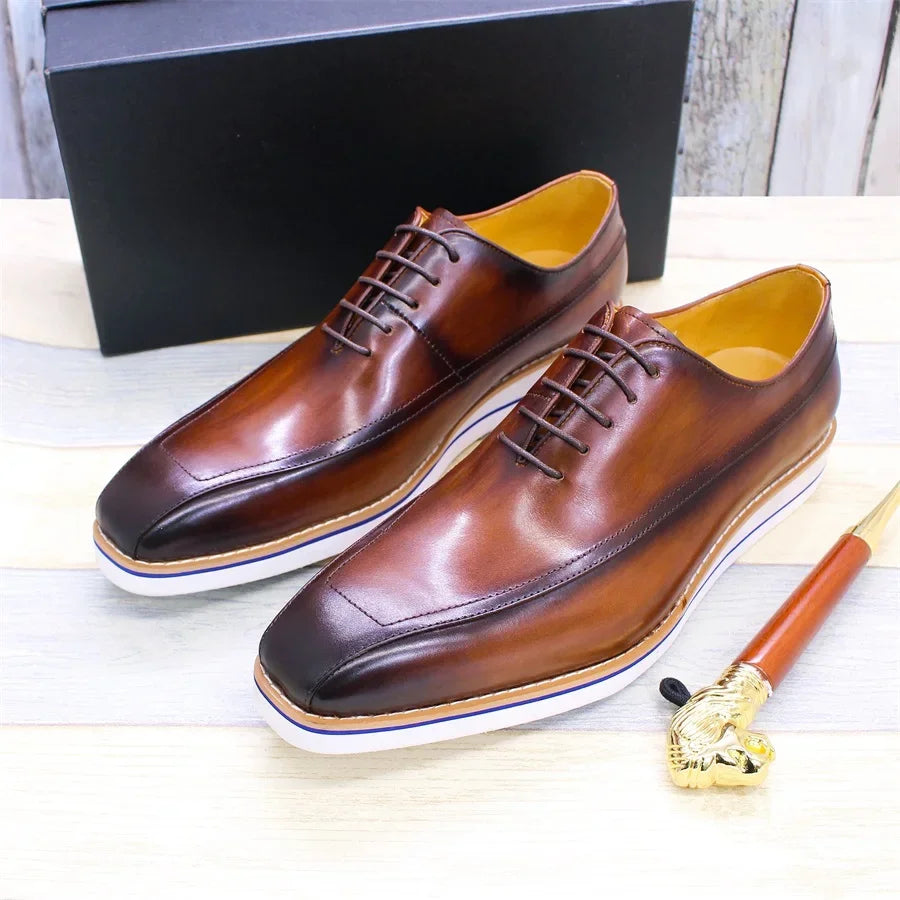 Elegant Brown Leather Square Toe Shoes