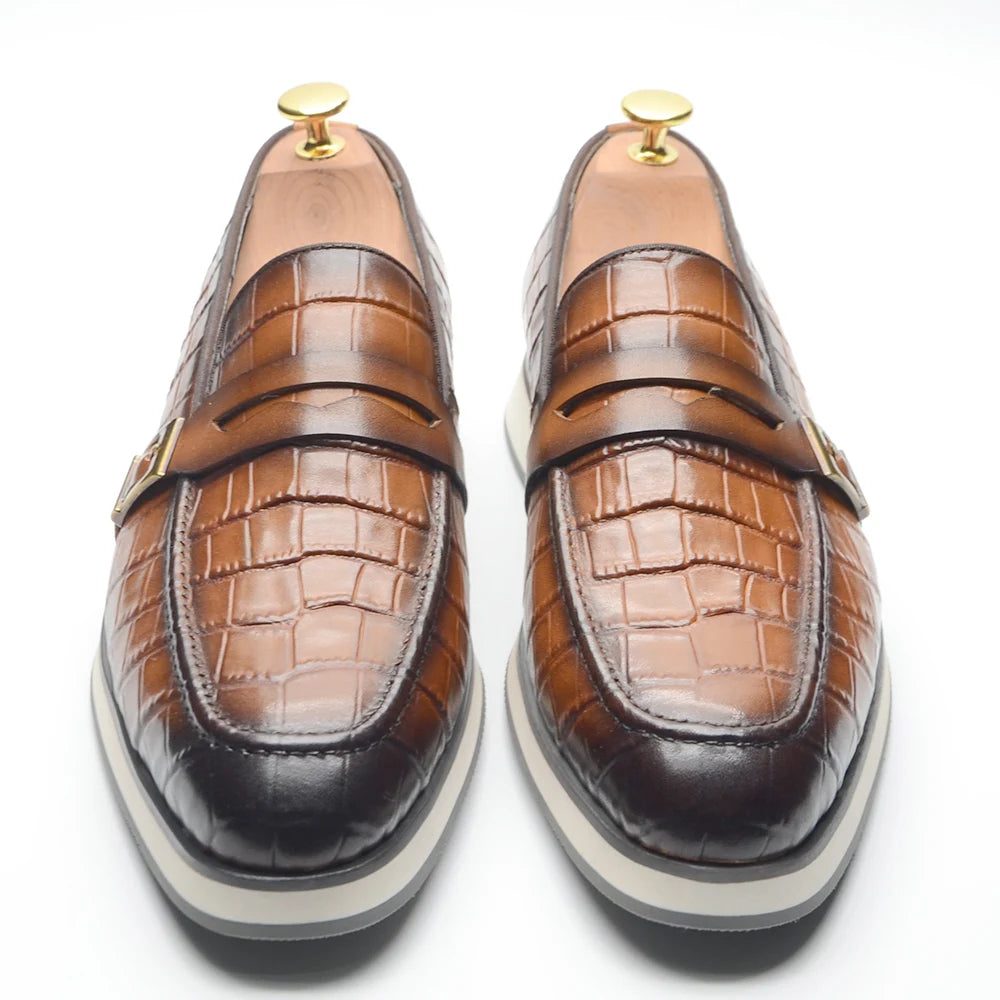 Crocodile Skin Elegant Slip-On Loafers