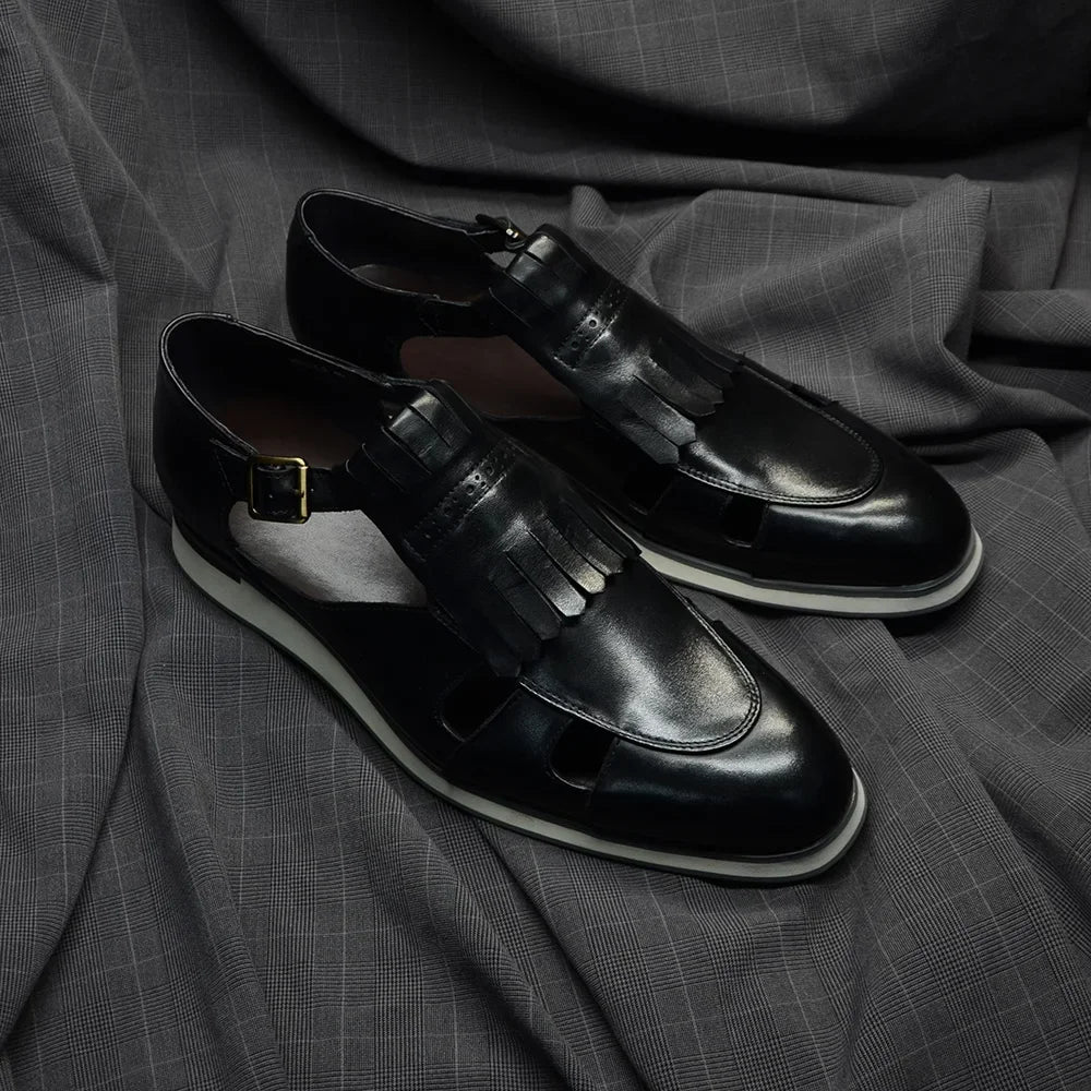 Buckle Strap Hollow Tassels Shoes