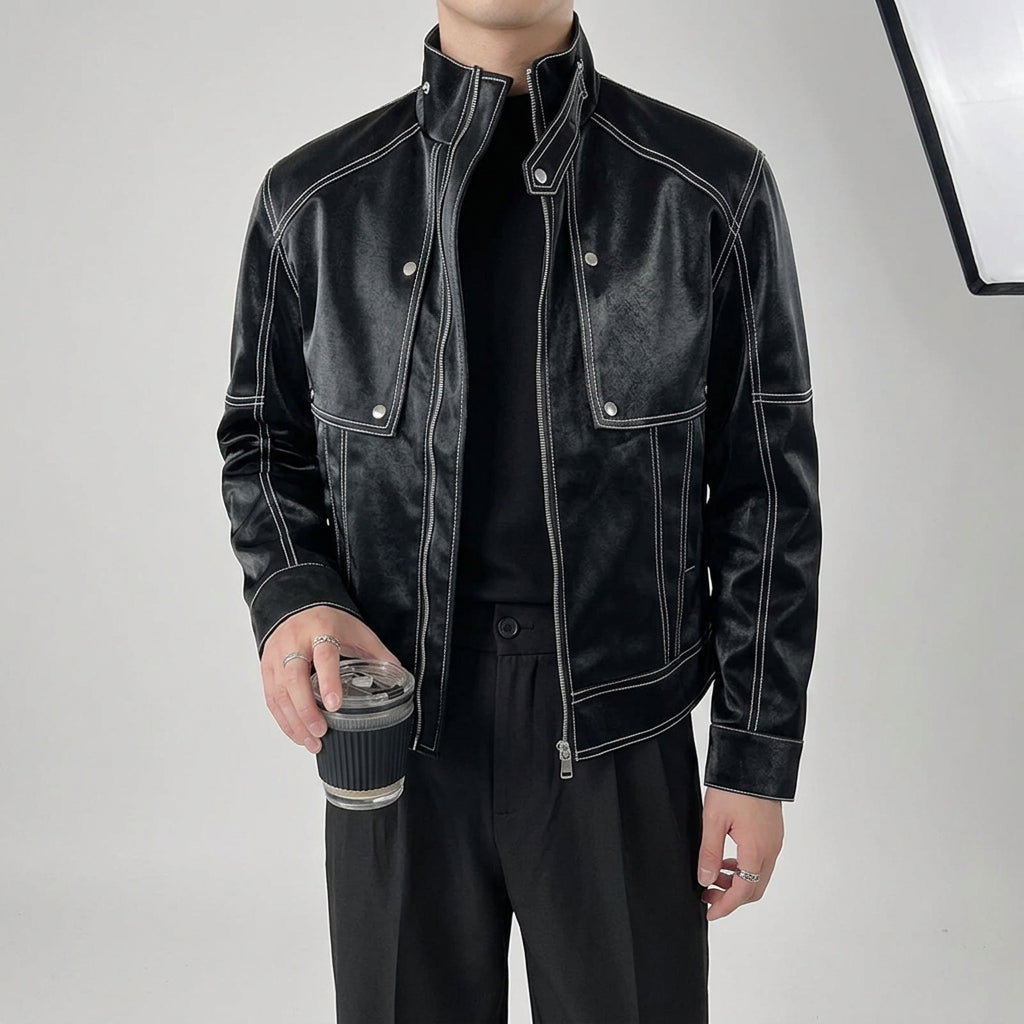 Y2k Matte Biker Outside Stitch Jacket