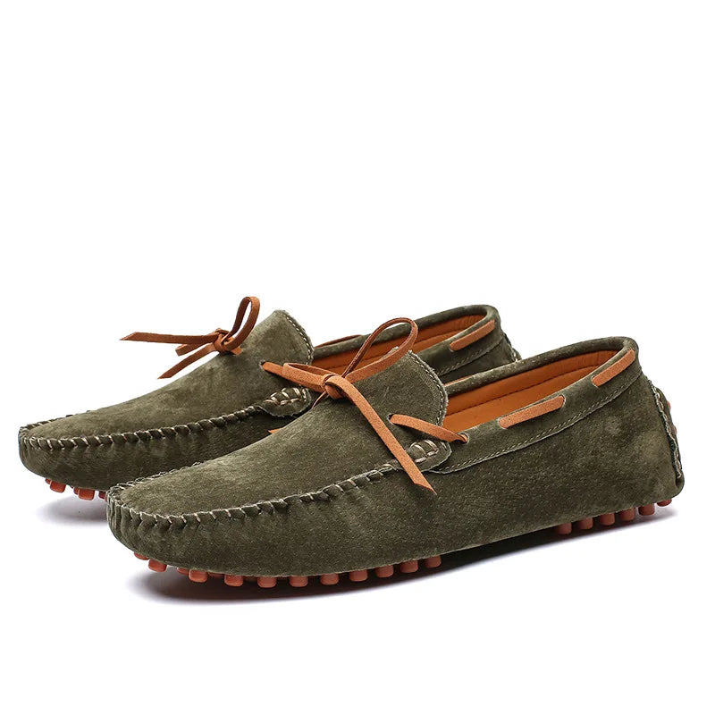 Leather Lace Detailing Suede Loafers