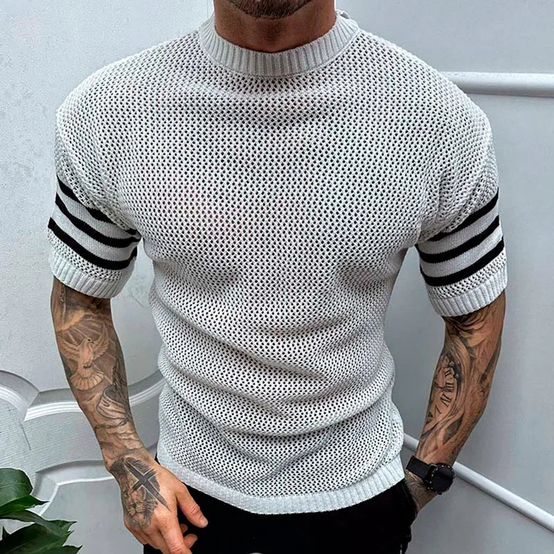 Casual Letter Knitted Hollow-Out T-Shirt