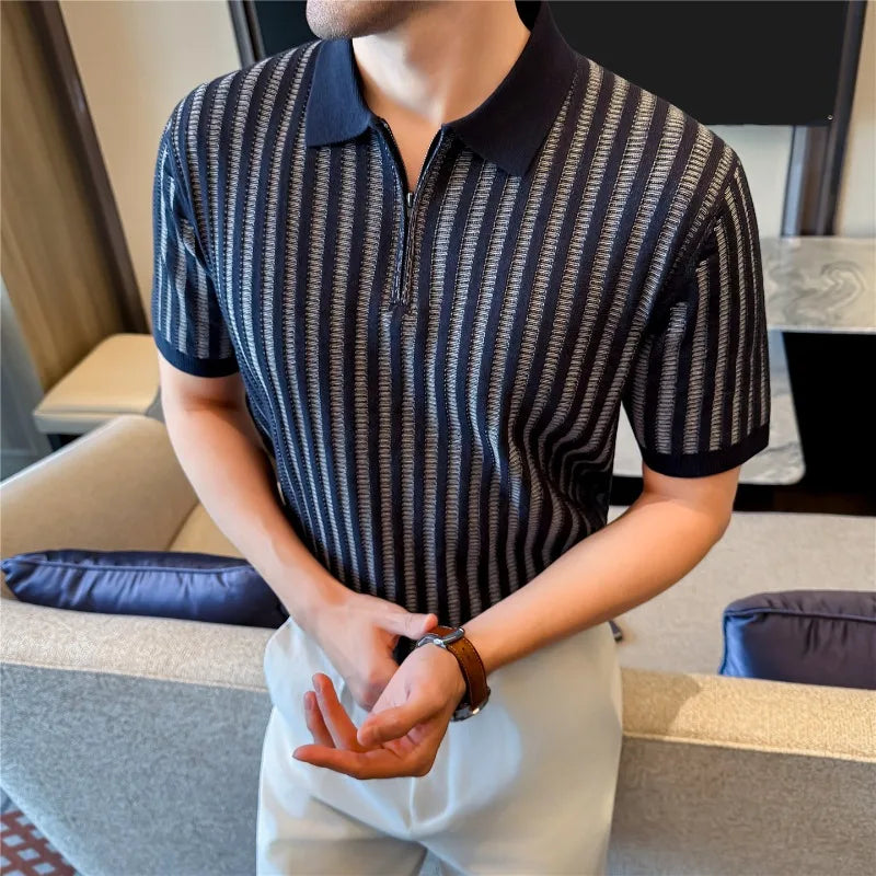 Stretchy Striped Casual Men's Polo Shirt