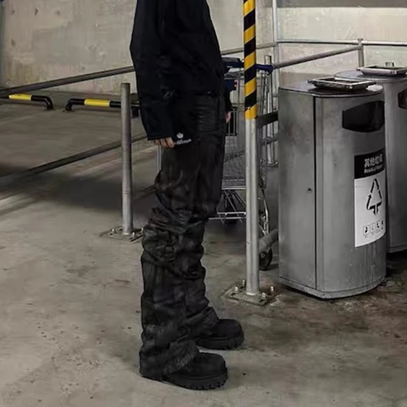 Greyish Black Brushed Flare Jeans