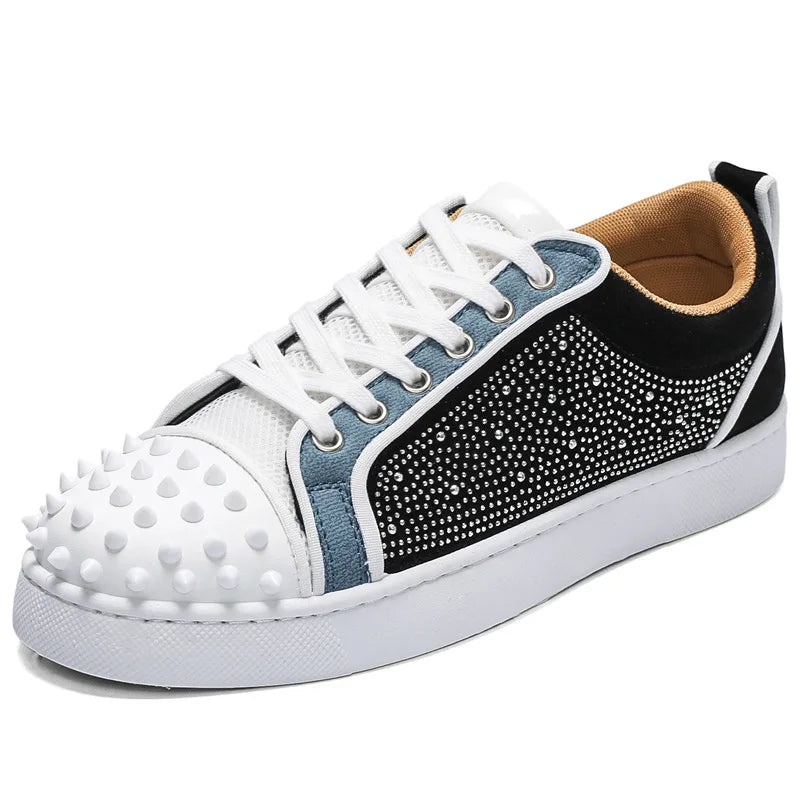 Patchwork Rhinestone Rivet Studded Sneakers