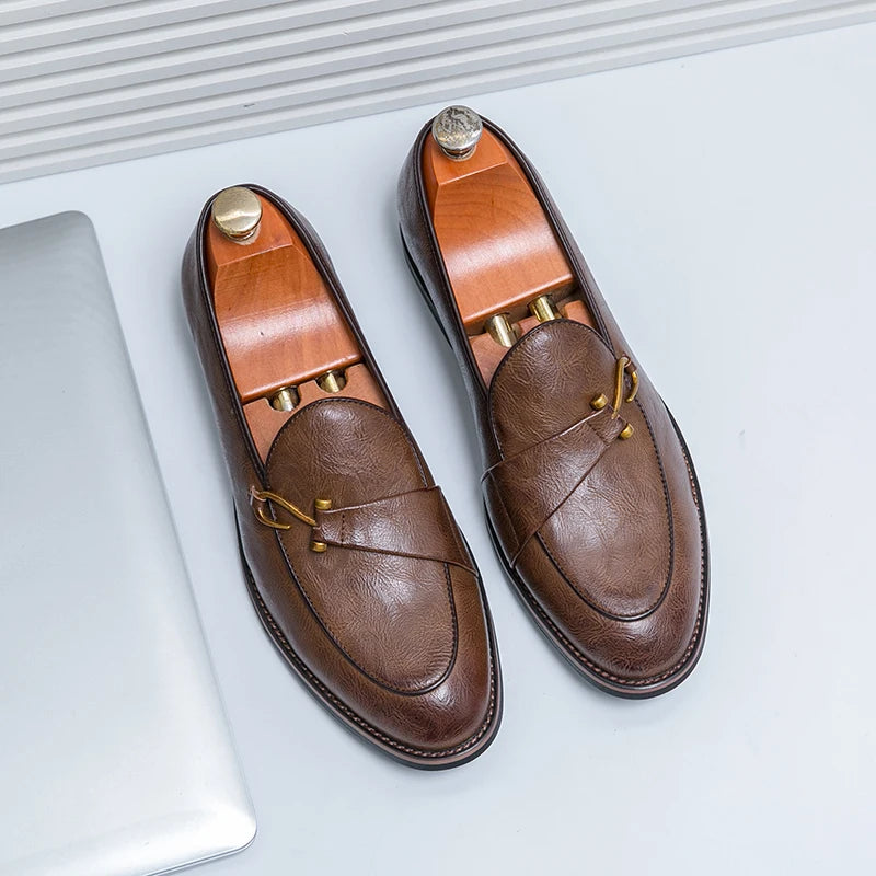 Hook Appliques Solid Leather Loafers
