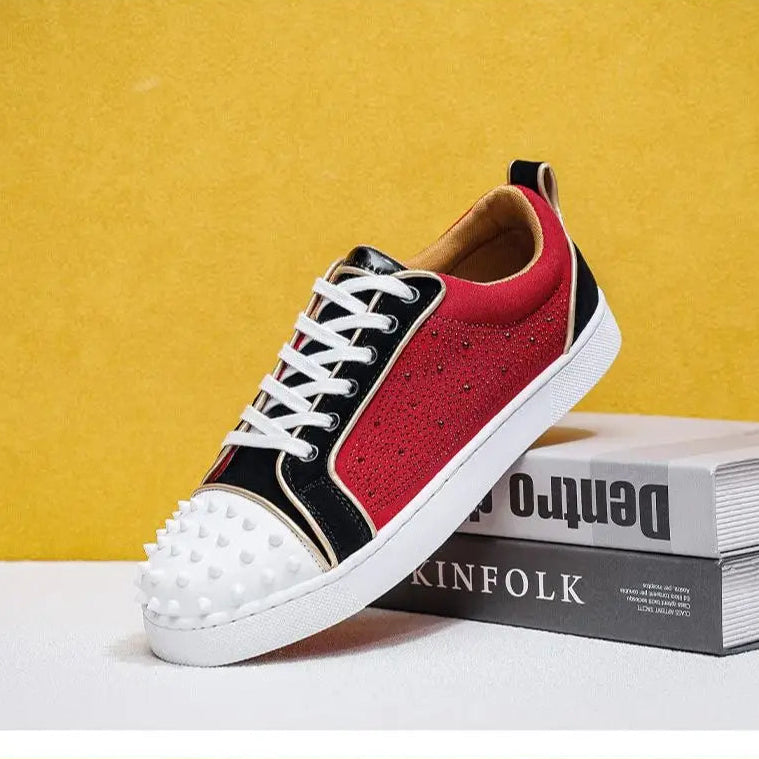 Patchwork Rhinestone Rivet Studded Sneakers
