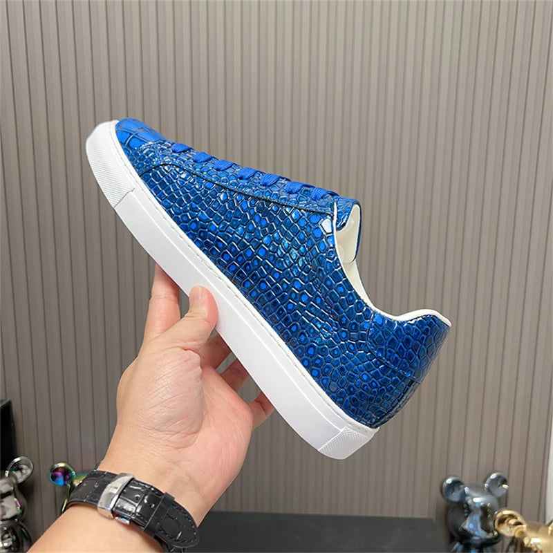 Blazing Blue Man Luxury Leather Sneakers
