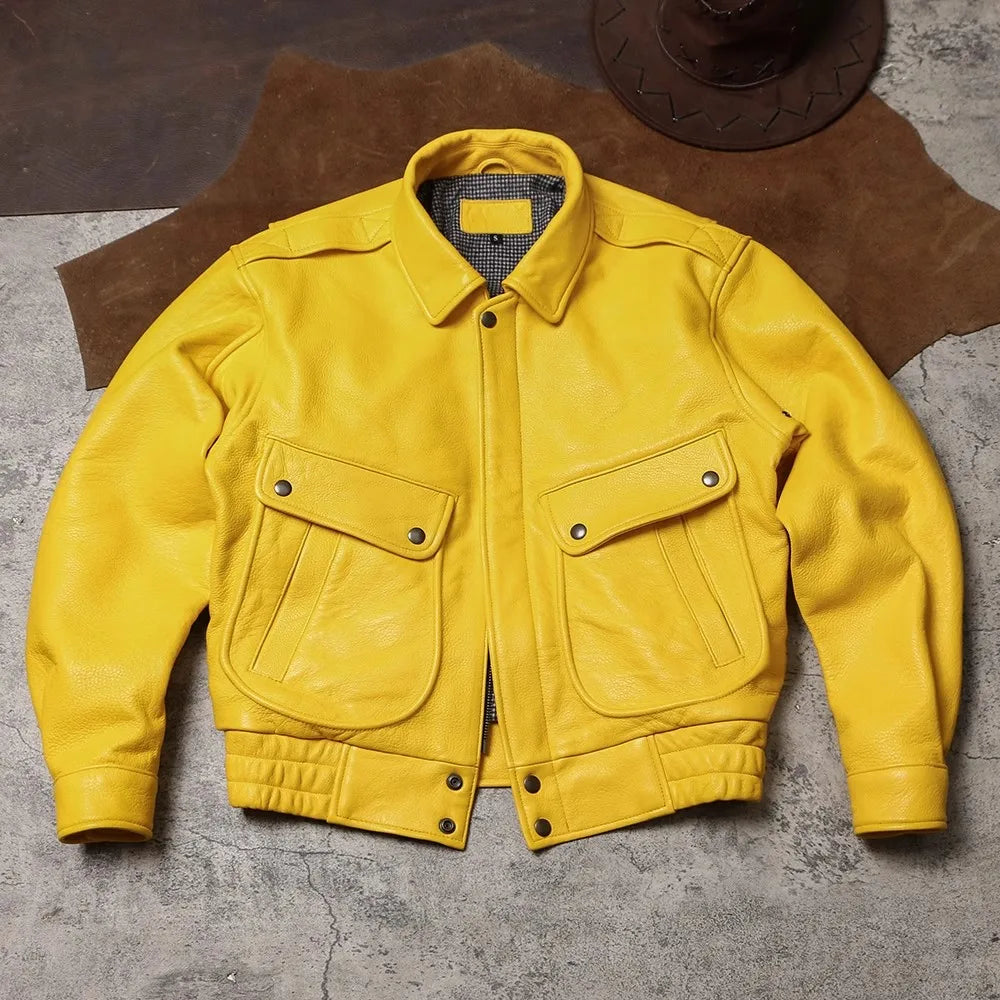 Yellow Soft Pu Leather Men's Jacket