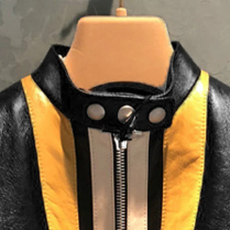 Stripe Patchwork Faux Leather Crop Jackets