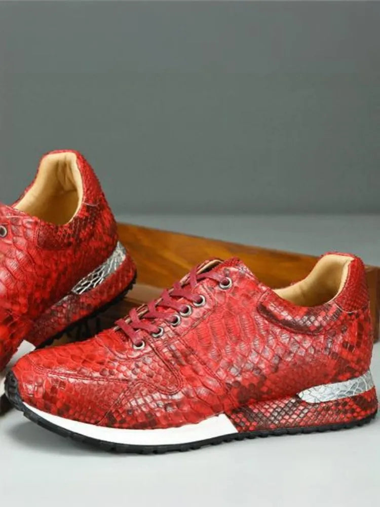 Flaming Snakeskin Lace-Up Sneakers