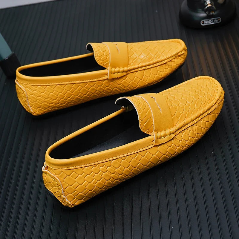 Woven Split Leather Multicolor Loafers