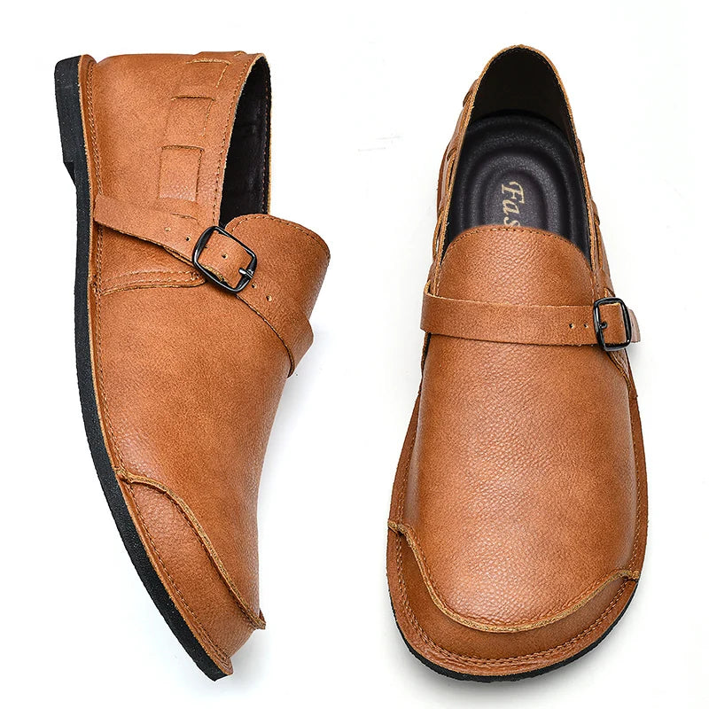 Solid Round Toe Split Leather Shoes