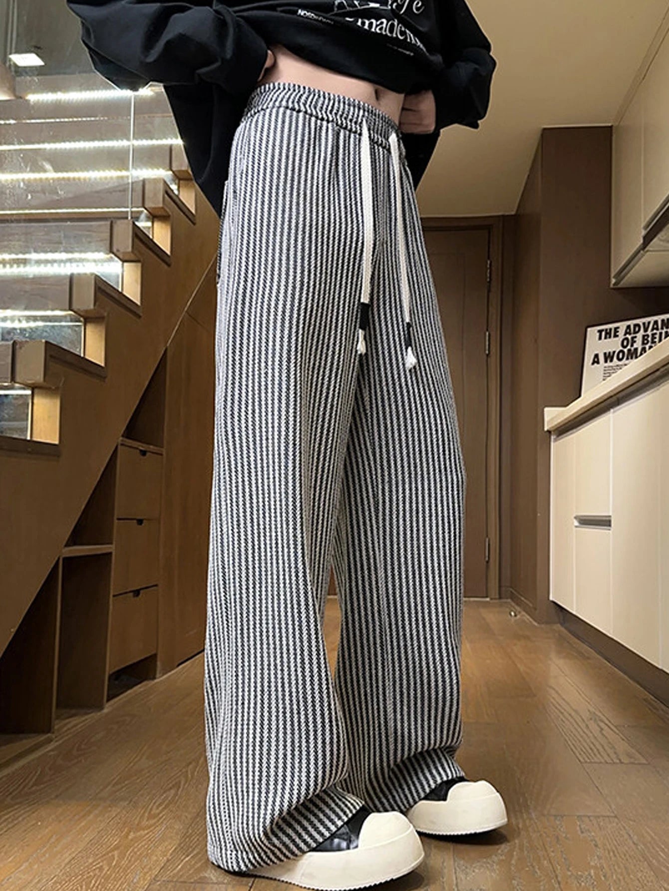 Casual Striped Drawstring Men's Pants