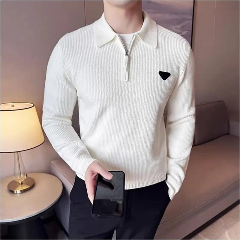 Half Zip Design Mock Neck Polo Shirt