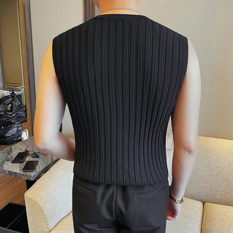 Men's Striped Knitted O-Neck Tank Top