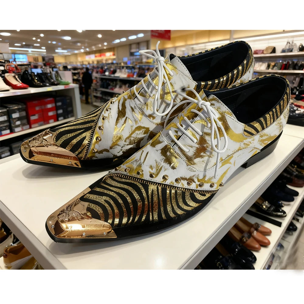 Gold Foil Zebra Print Metal Toe Shoes