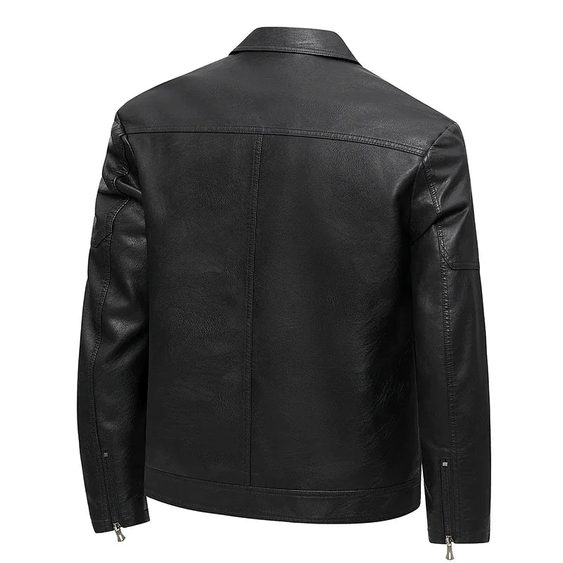 Solid Moto Biker Turn Down Collar Jacket