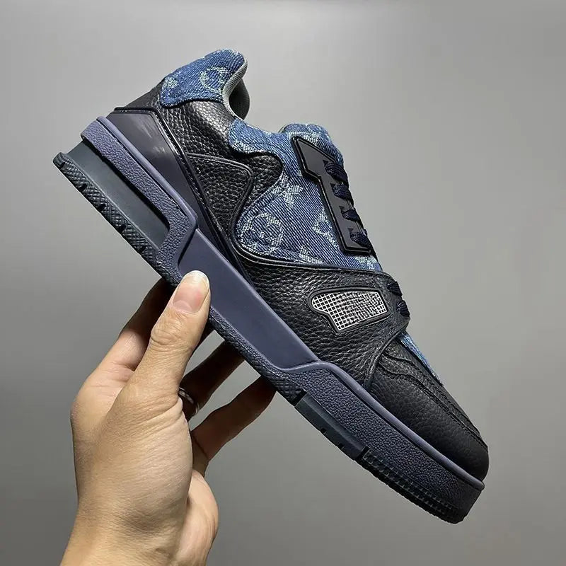 Patchwork Blue Black Geometric Sneakers