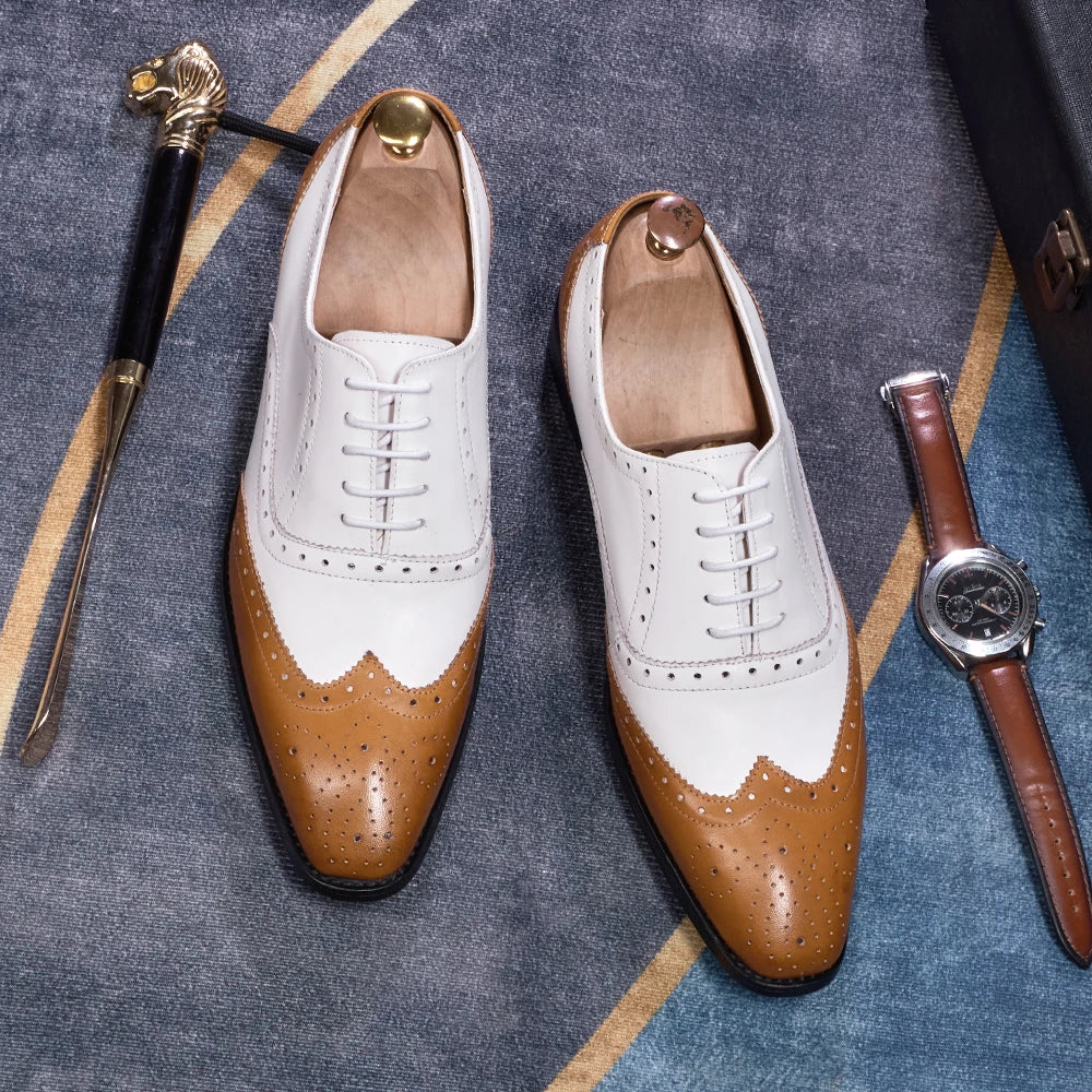 Patchwork Color Leather Wingtip Shoes