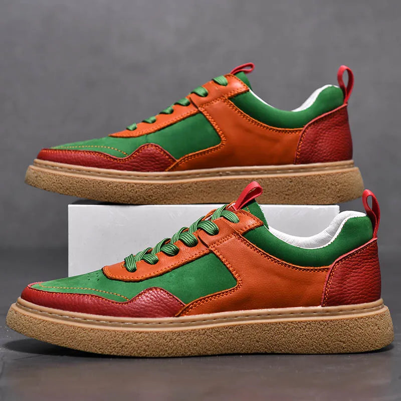 Color Block Leather Low-Top Sneakers