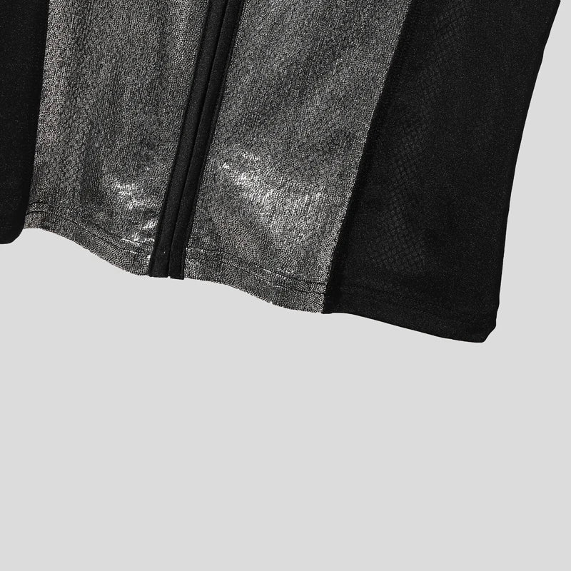 Shiny Mesh Patchwork See Through T-Shirt