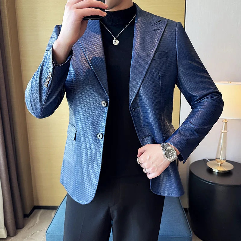 Waffle Leather Single-Breasted Blazer