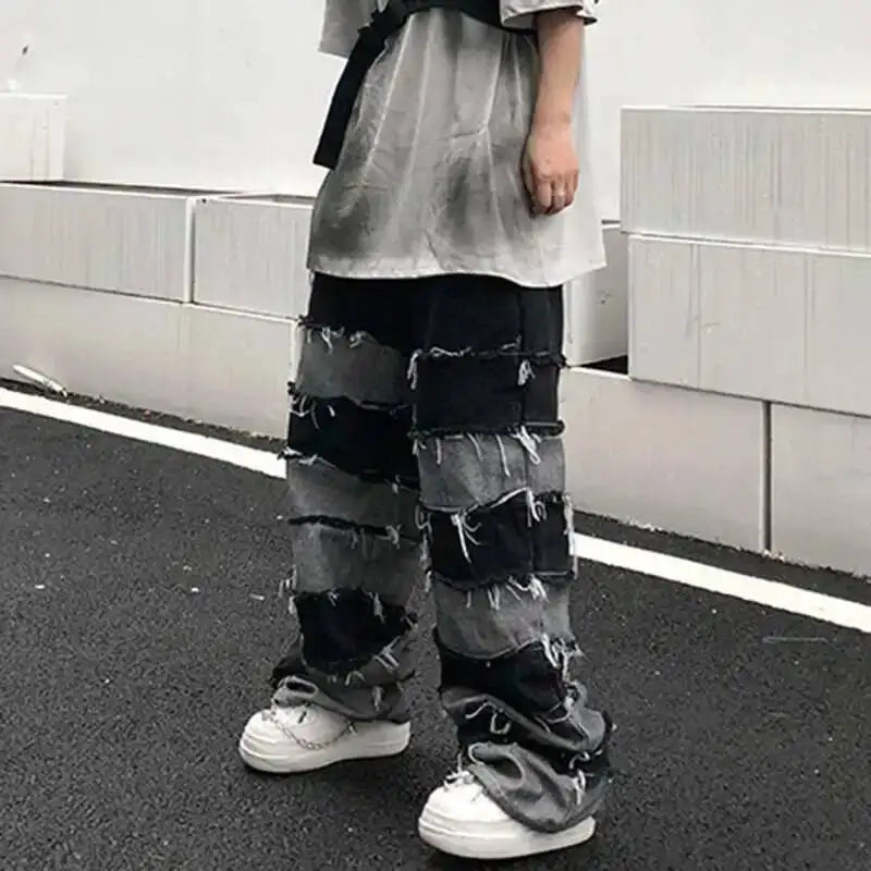 Trendy Patchwork Tassel Darkwear Jeans