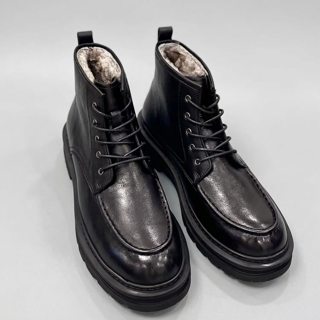 Winter Genuine Leather Lace Up Thick Boots