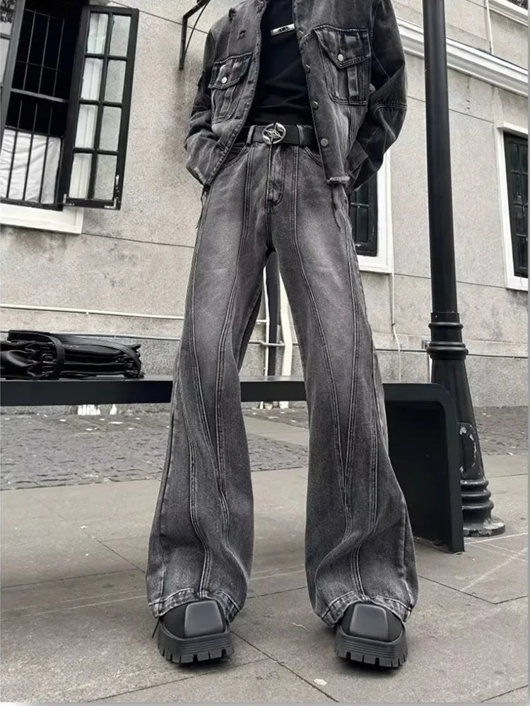 Y2K Streetwear Washed Grey Flare Jeans
