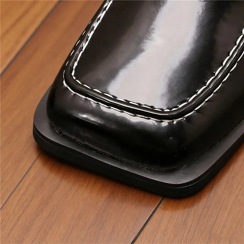 Square Pointed White Stitched Shoes