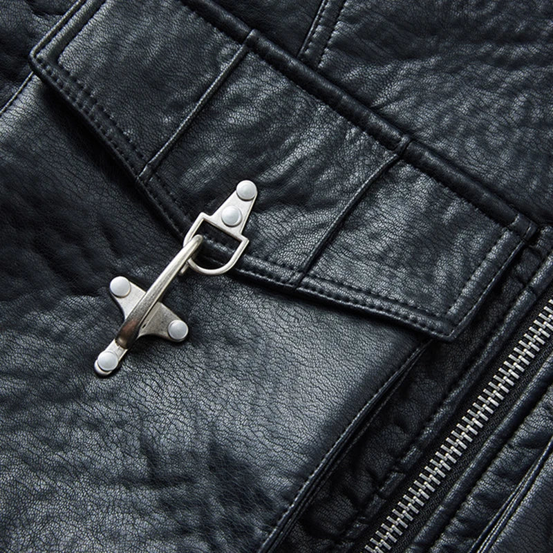Leather Loose Double Pocket Style Jacket