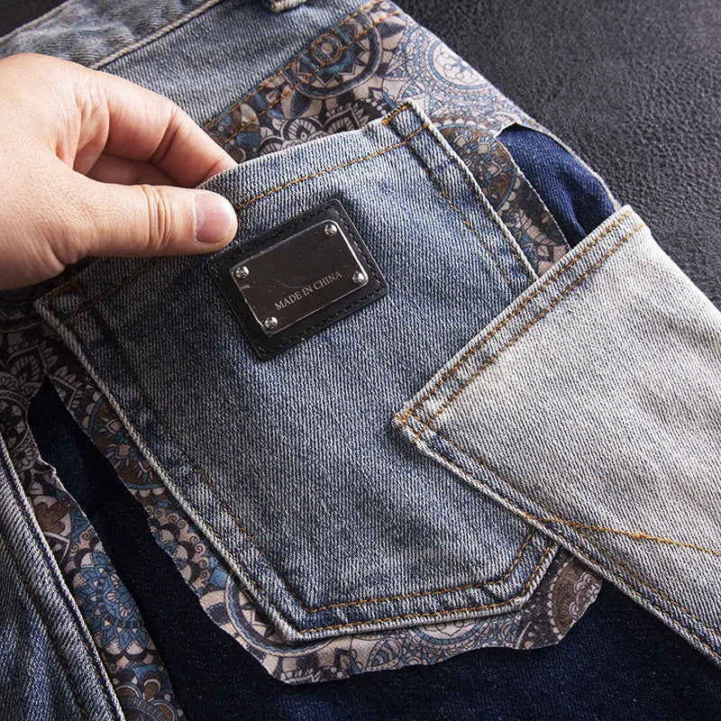 Patchwork Geometric Pattern Design Jeans